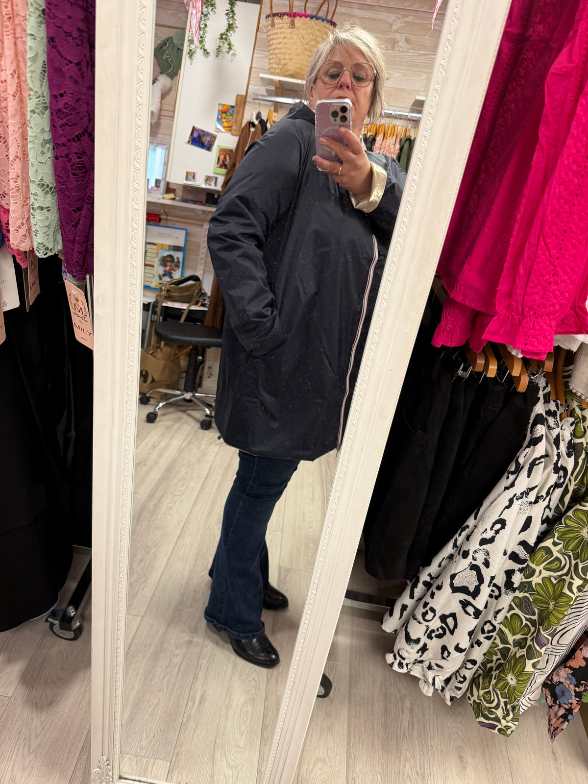 Imperméable réversible bleu et doré