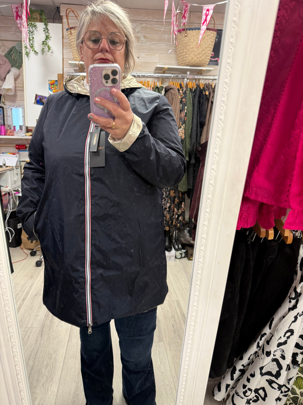 Imperméable réversible bleu et doré