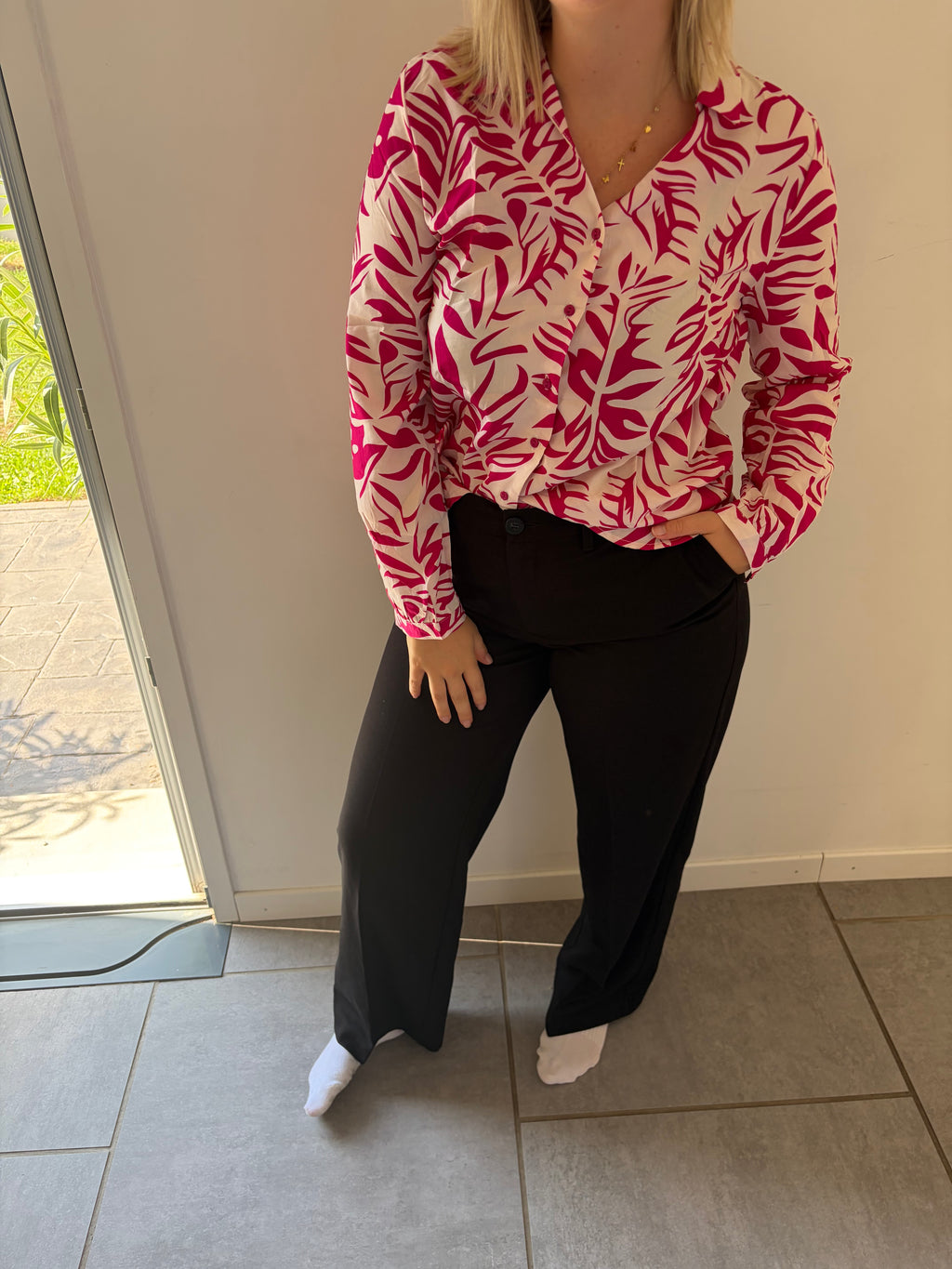 Chemise fleuri rose et blanc