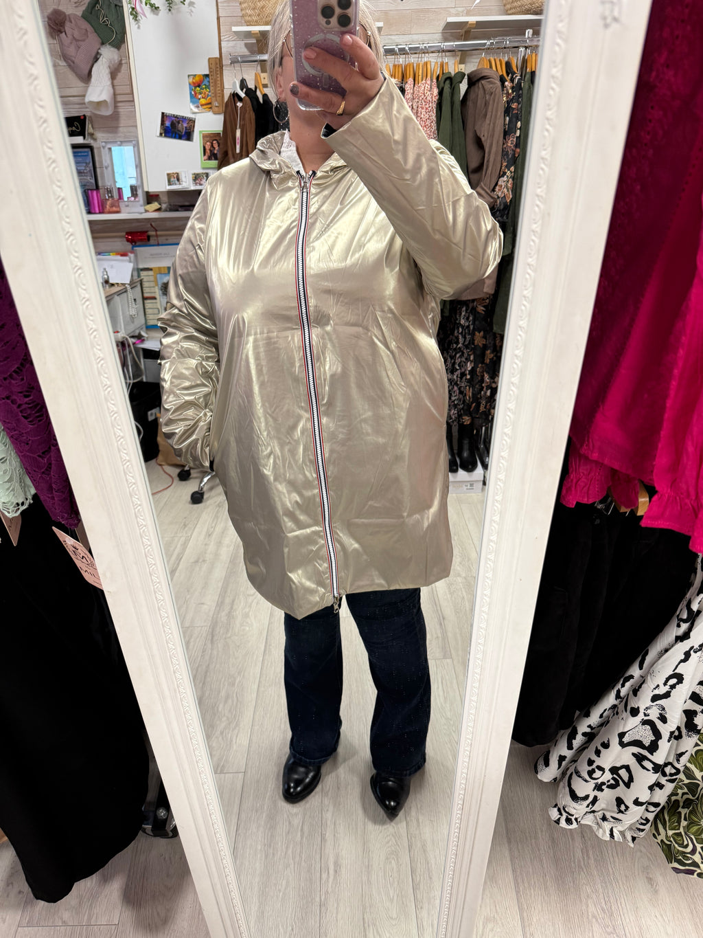 Imperméable réversible bleu et doré