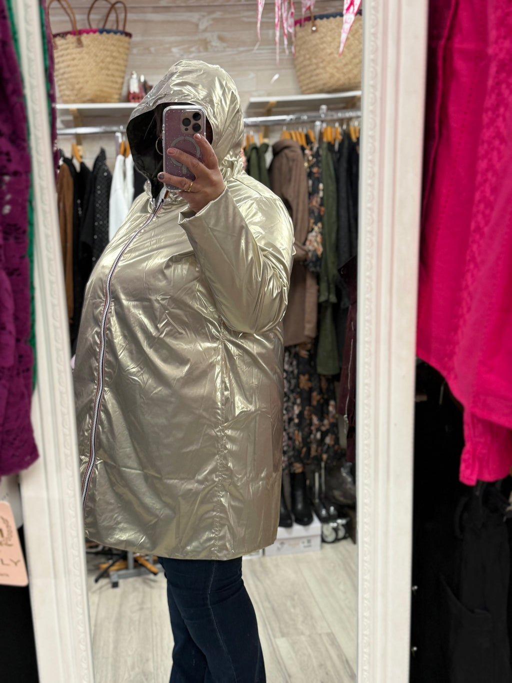 Imperméable réversible kaki et doré