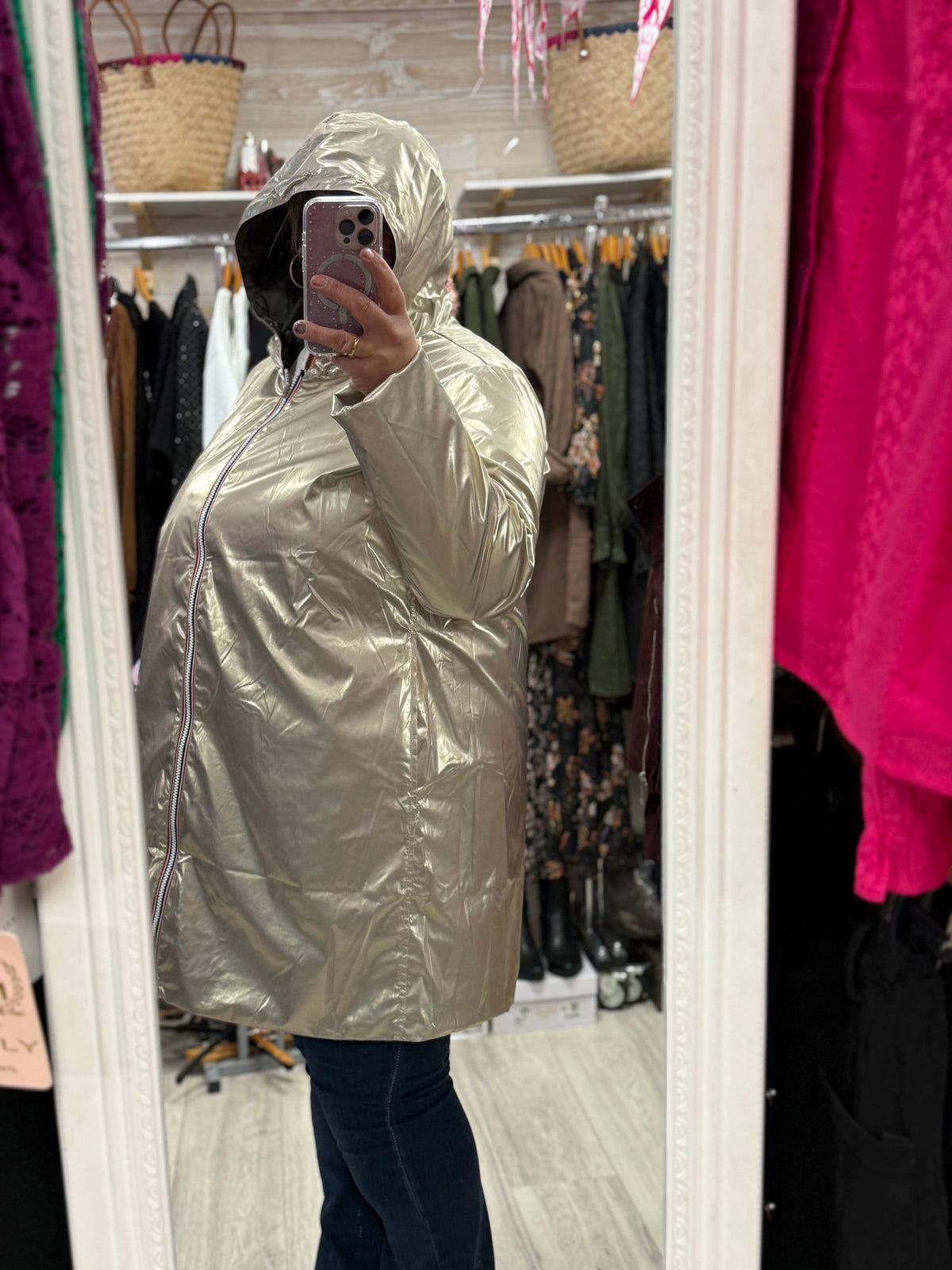 Imperméable réversible kaki et doré