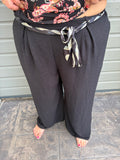 Pantalon fluide noir avec lien imprimé pour la ceinture