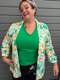 Blazer fleuri imprimé – Vert, écru et multicolore