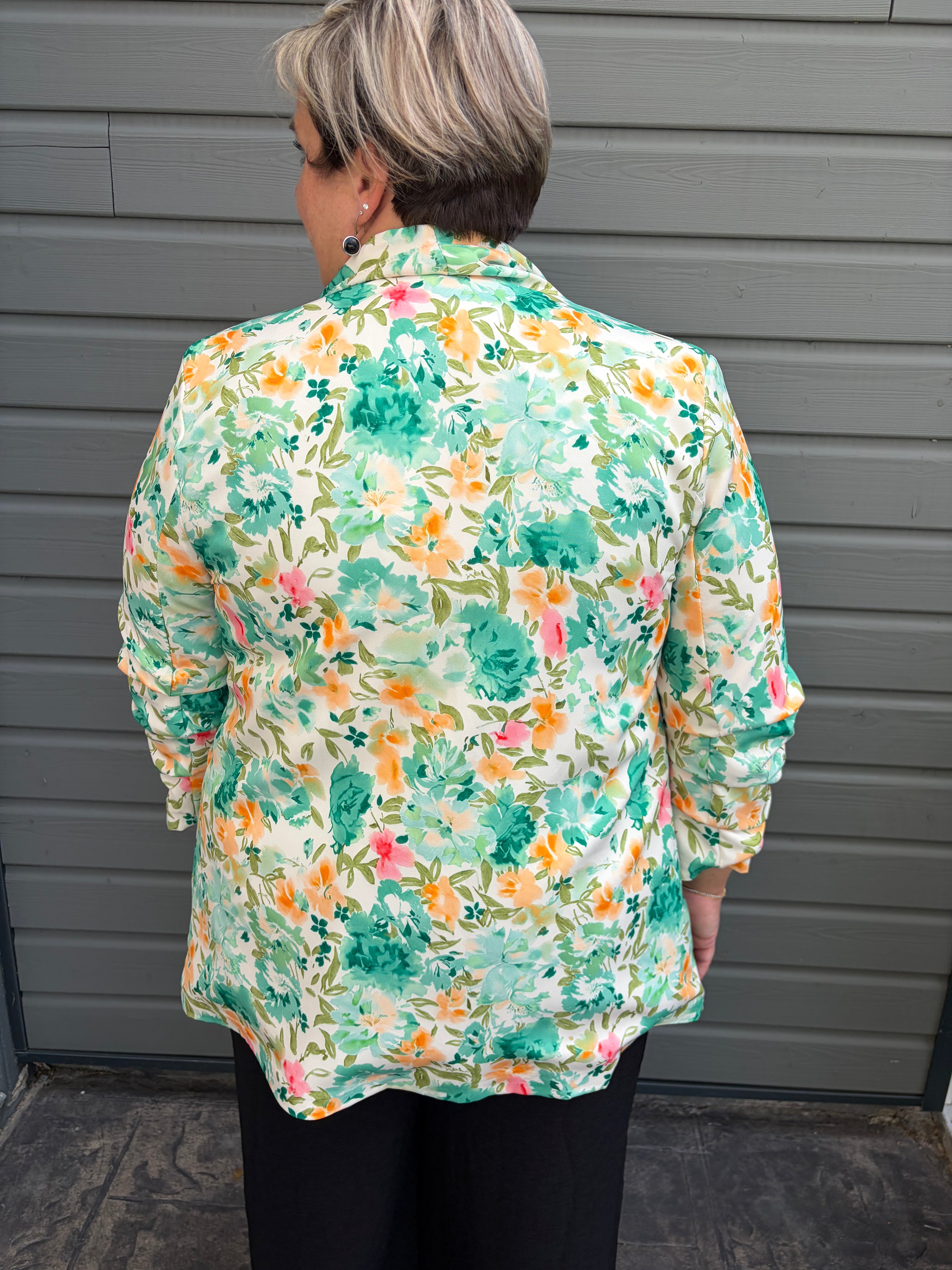 Blazer fleuri imprimé – Vert, écru et multicolore