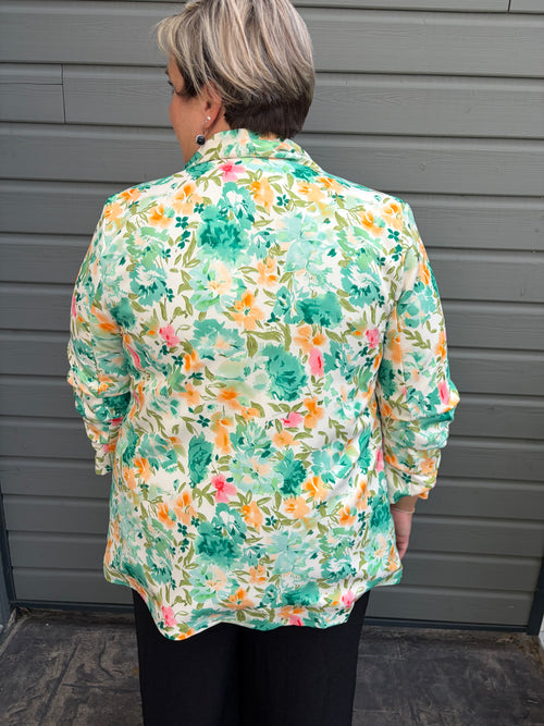 Blazer fleuri imprimé – Vert, écru et multicolore