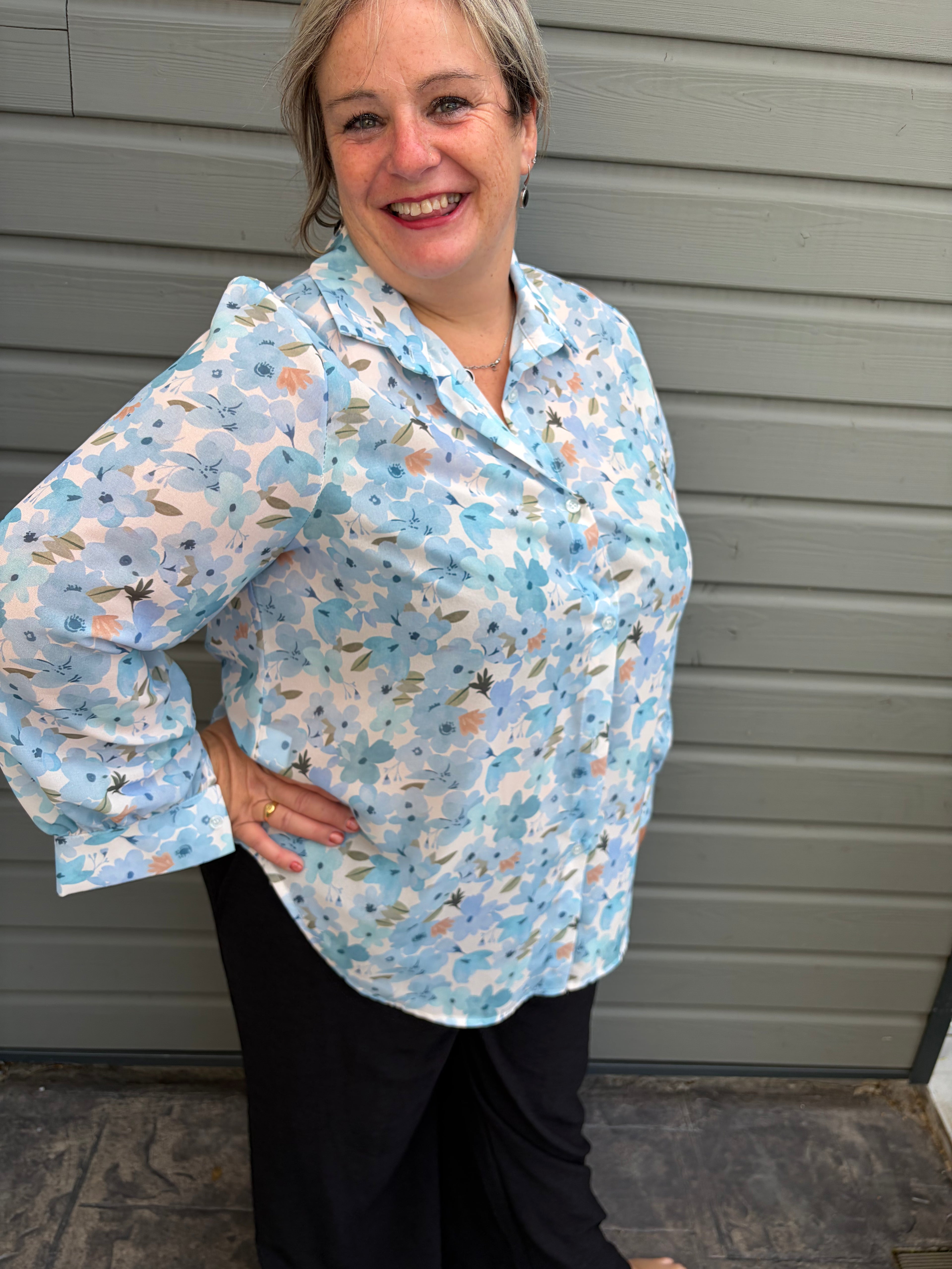 Chemise Fleurie Bleu Ciel