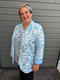 Blazer fleuri imprimé – Bleu ciel et multicolore