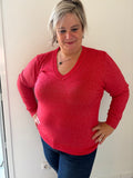 Pull col V rouge à paillettes